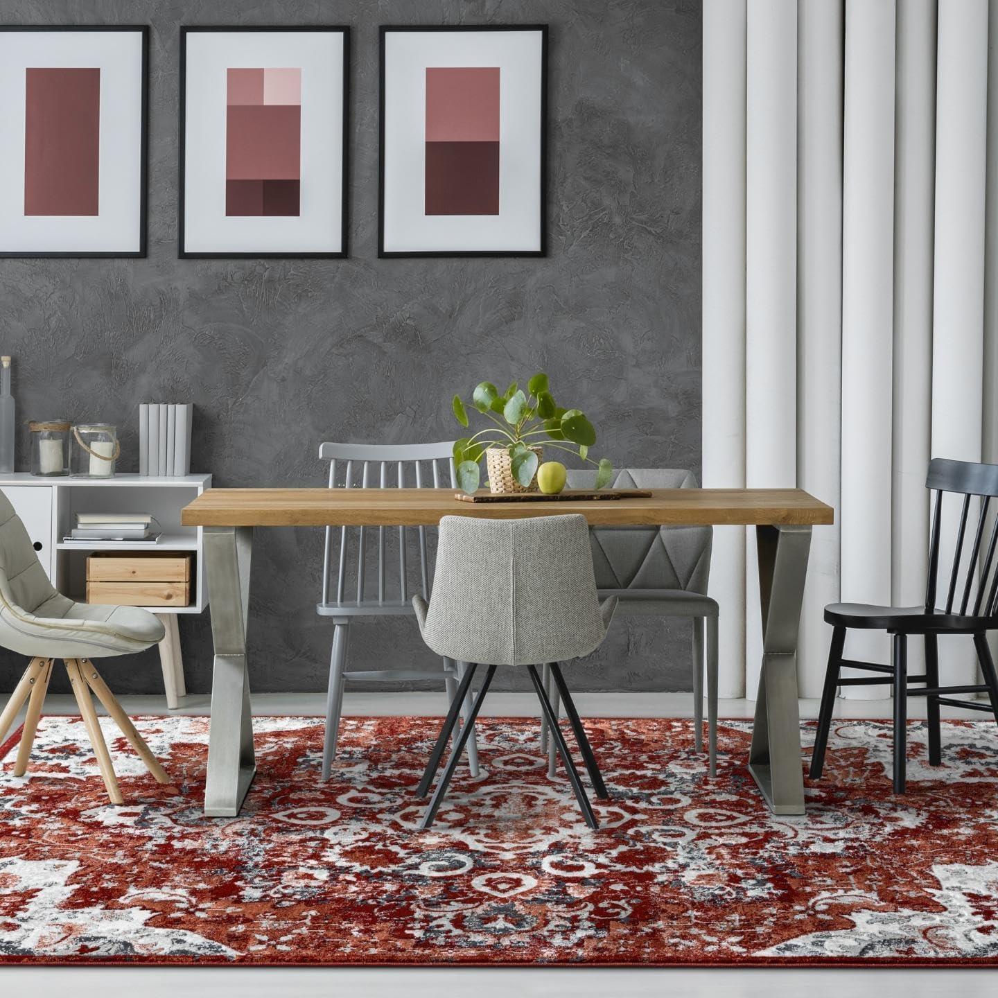 Luxe Weavers Moroccan Red 5x7 Medallion Area Rug, Floral Living Room Carpet