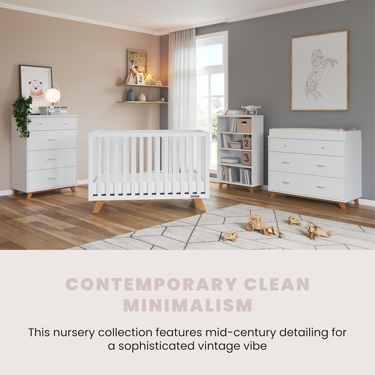 Child Craft SOHO 2 Piece Nursery Furniture Set, 4-in-1 Convertible Crib and Dresser (White/Natural)
