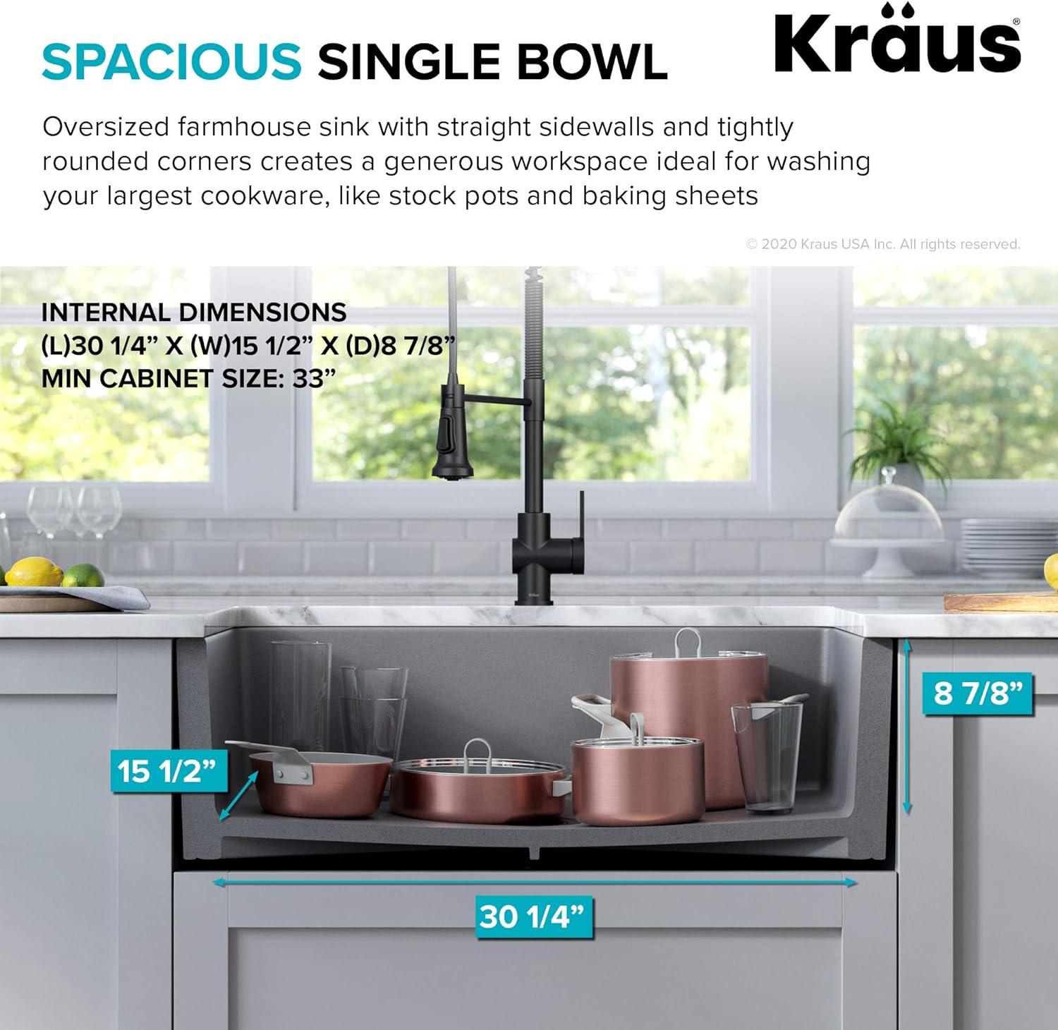 KRAUS Turino™ 33" L Farmhouse Reversible Apron Front Fireclay Single Bowl Kitchen Sink