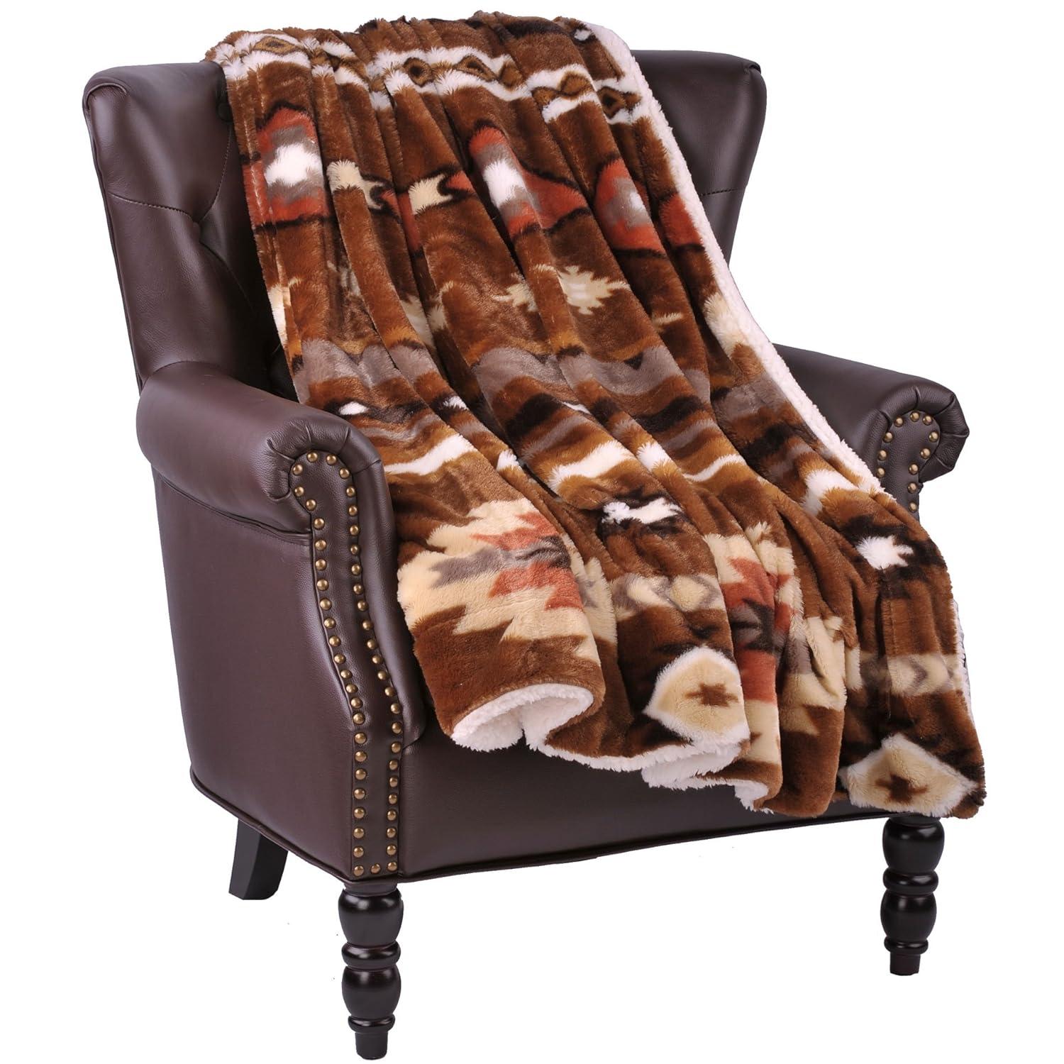 Home Soft Things Southwest Faux Fur Sherpa Throw - Coffee - 60" x 80" Jumbo