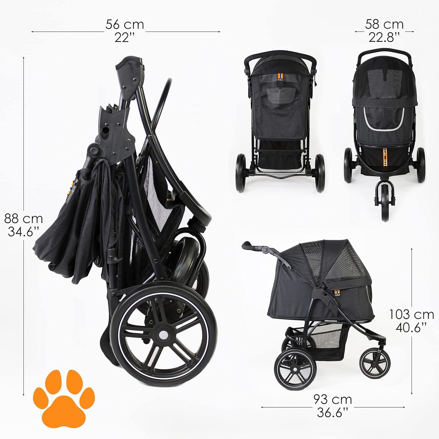 Black 3-Wheel Pet Stroller with Adjustable Handle