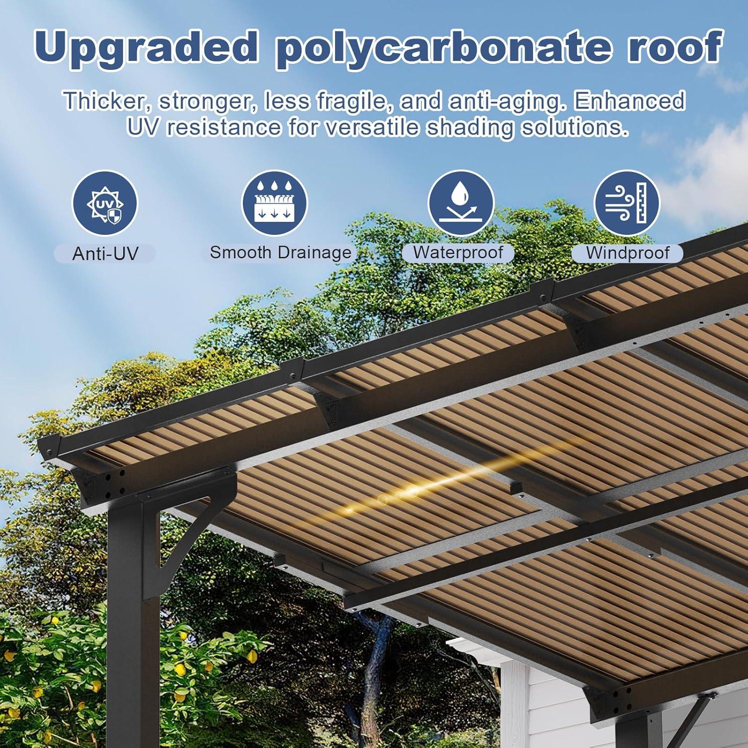 MEISSALIVVE 10' X 12' Gazebo, Wall Mounted Gazebo, Lean To Metal Awnings Gazebos, Gazebo Pergola With Sloped Roof, Outdoor Patio Gazebo Awning For Backyard, Deck