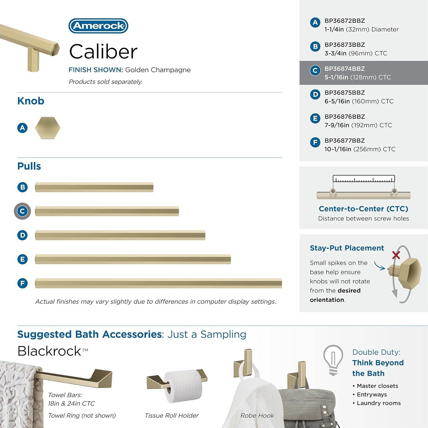 Amerock Caliber 5-1/16 inch (128mm) Center-to-Center Golden Champagne Cabinet Pull