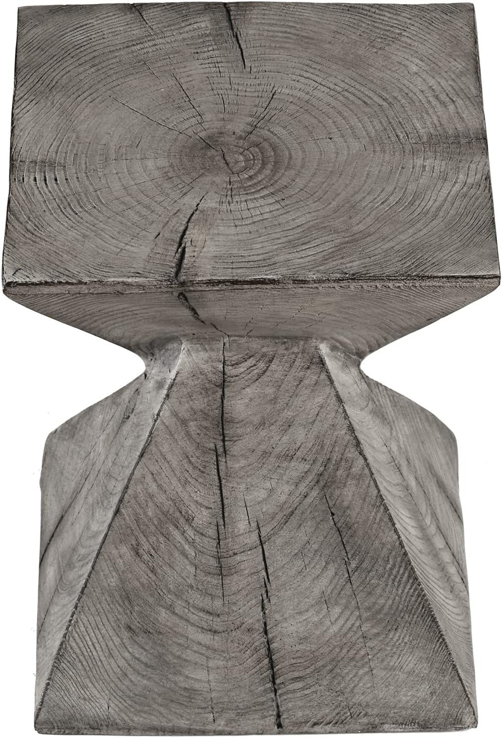 Light Grey Faux Wood Concrete Hourglass End Table