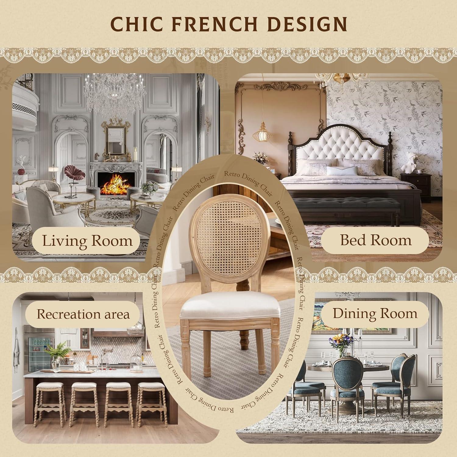 One Allium Way® French Style Rattan Back Solid Wood Upholstered Dining Chairs(Set of 6)