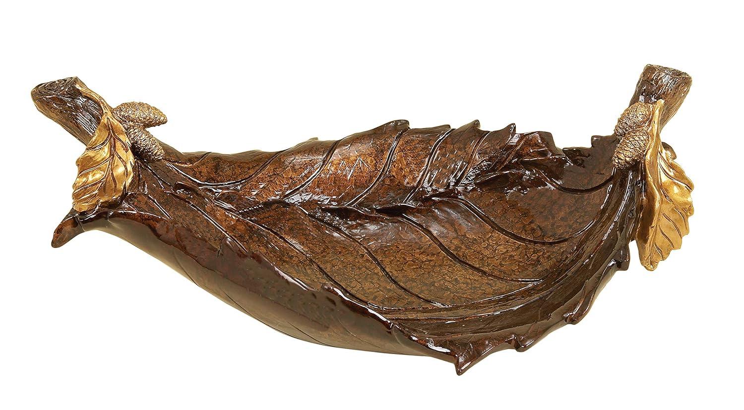 Millwood Pines Diederich Polystone Intricate Carved Leaf Bronze Decorative Bowl