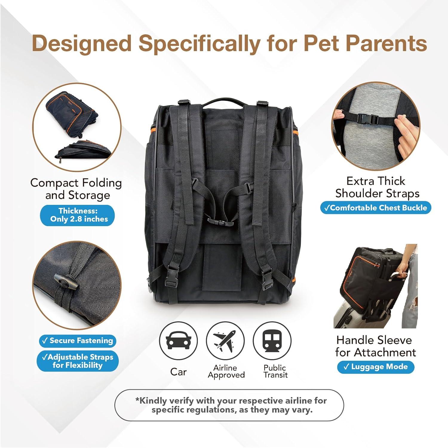 JetPaw Expandable Black and Orange Rolling Pet Carrier