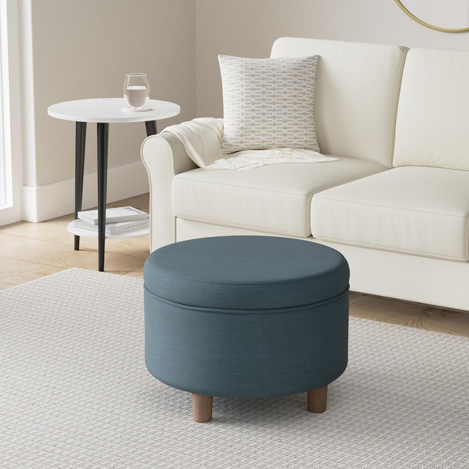 Round Storage Ottoman Teal - HomePop: Upholstered Footstool, Easy Lift Top, 250lb Capacity
