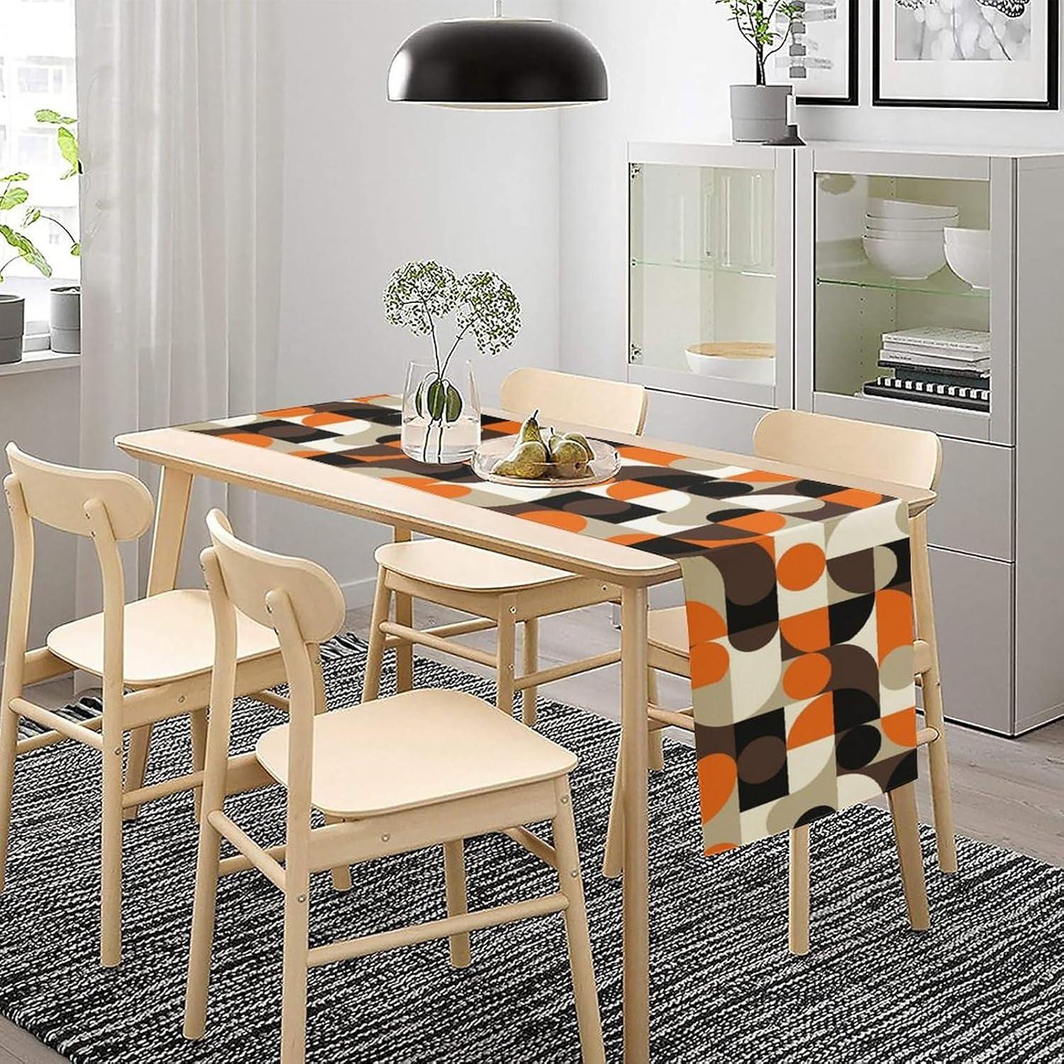 Mid Century Geometric Table Runner,Nordic Abstract Splicing Semicircle Linen Table Runners for Kitchen Family Dinner, Modern Tables Decor 13x36in