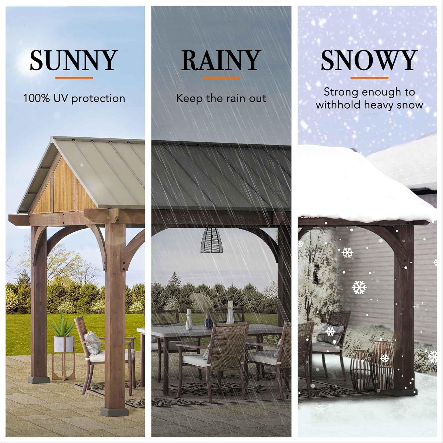 Sunjoy 12 x 14 ft. Wood  Gazebo Premium Brown Cedar Wood Frame Gable Roof Gazebo with Ceiling Hook by Maple Hills