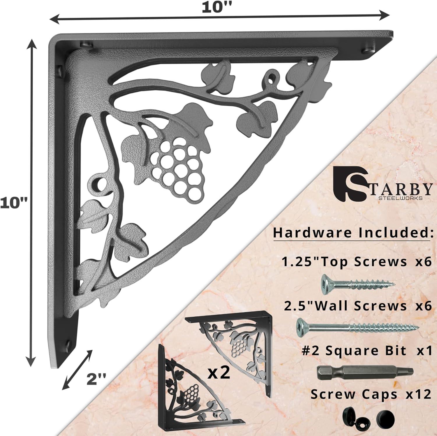 MADEIRA HEAVY DUTY STEEL FIREPLACE MANTEL BRACKETS, FLOATING SHELF, COUNTERTOP SUPPORT - HAND WELDED - 10" x 10" x 2"
