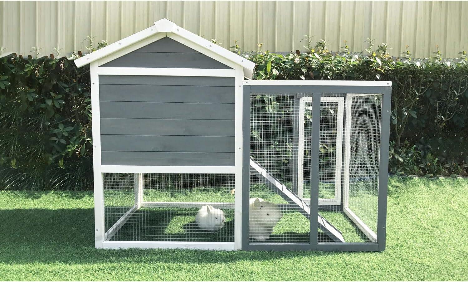 Hanover Outdoor Wooden Bird Cage with 3 Resting Bars, Ladder, Waterproof Roof and Removable Tray, 2.9 Ft. x 2.1 Ft. x 5.8 Ft.