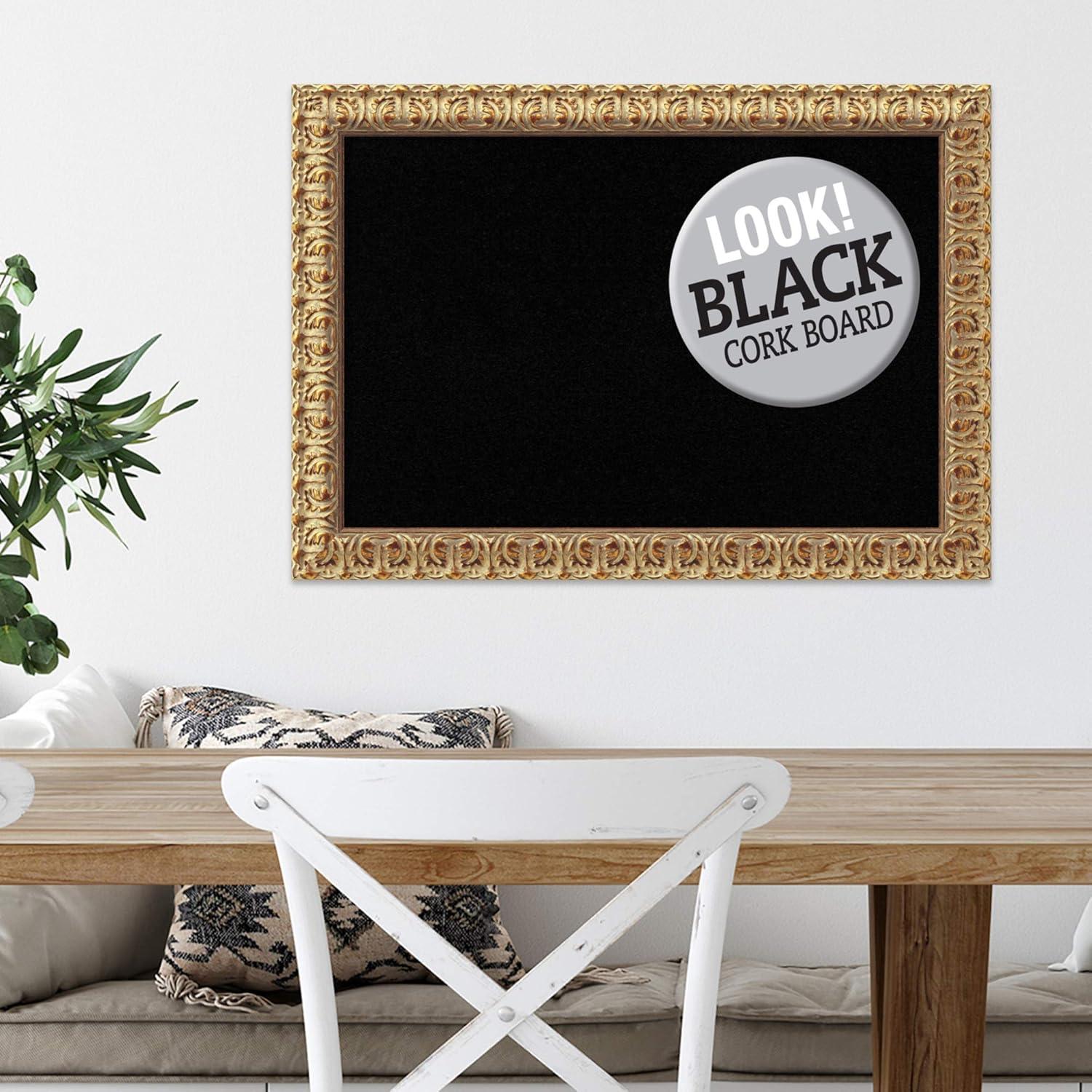 Amanti Art Black Cork Board Wood Framed Florentine Gold Bulletin Board 27 in. x 19 in.
