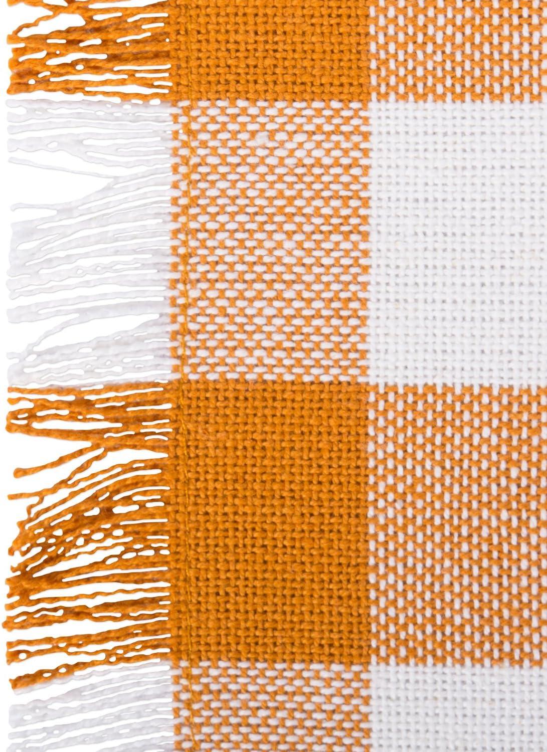 Pumpkin Spice Heavyweight Check Fringed Table Runner 14X108