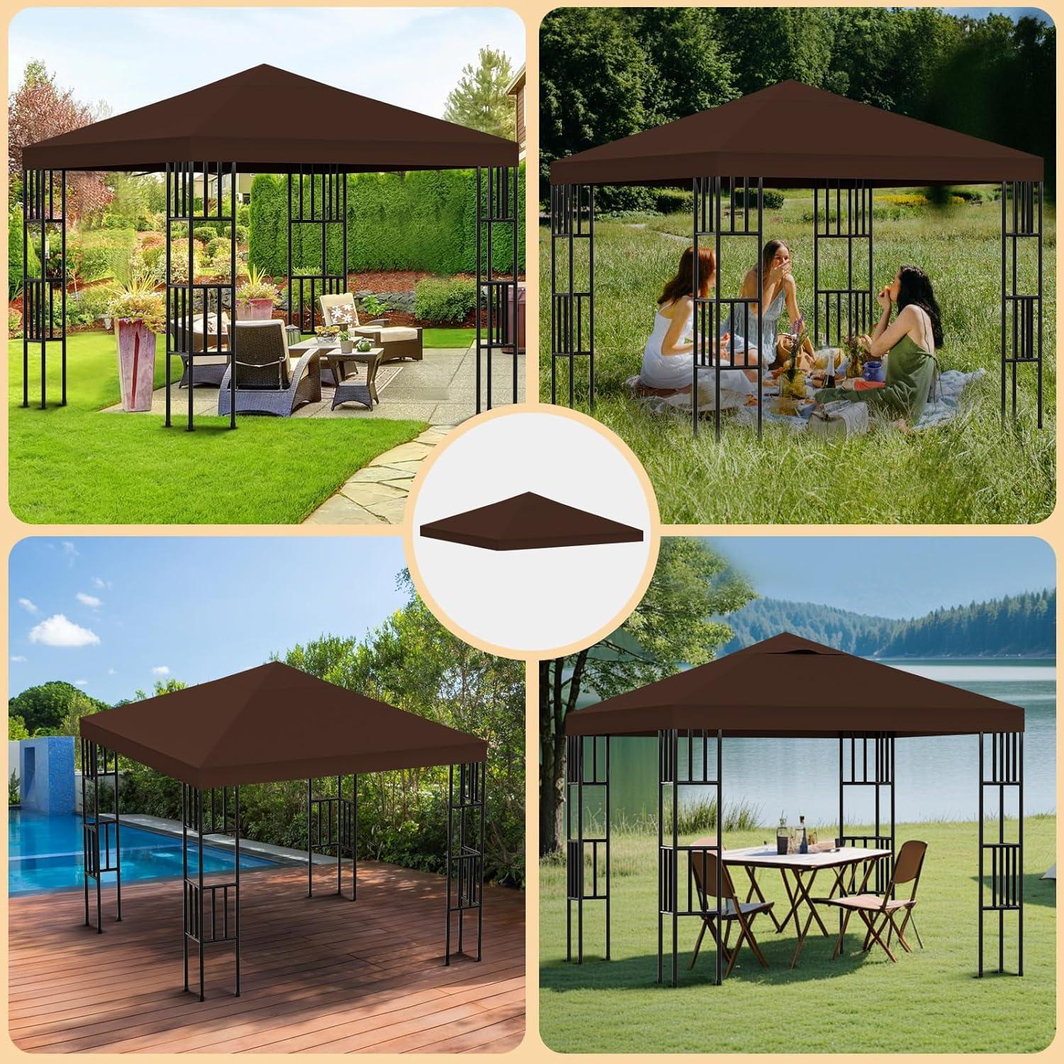 10x10 Ft Outdoor Patio Gazebo Replacement Canopy, Double Tiered Gazebo Tent Roof Top Cover Only（Frame Not Include）