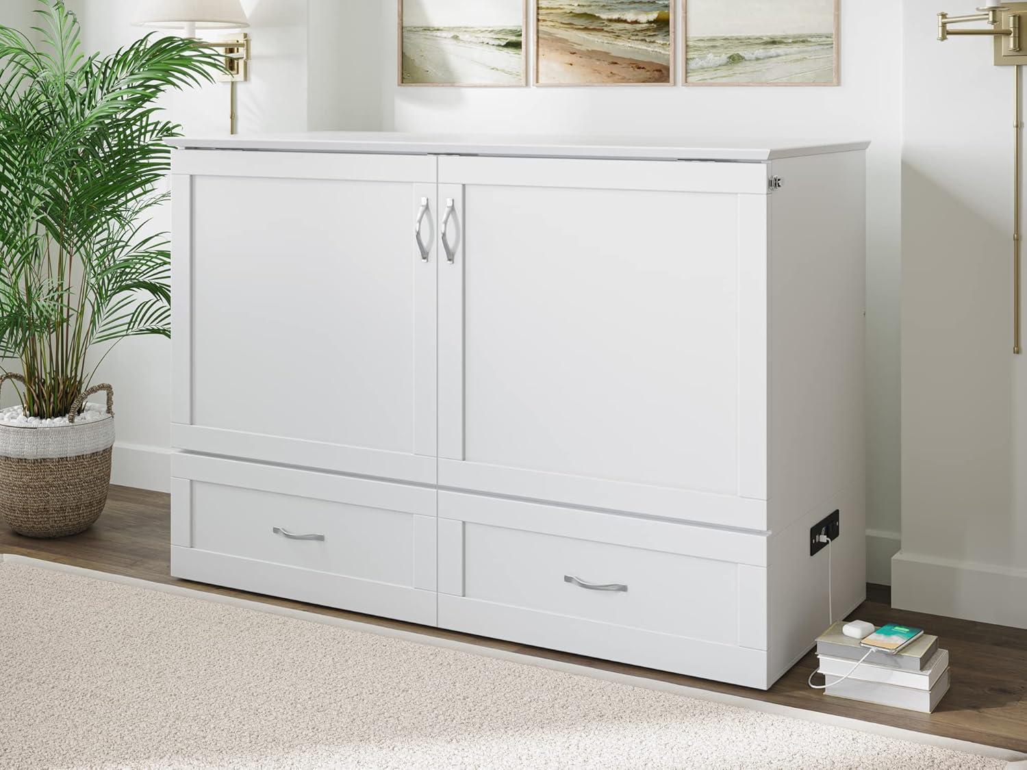 AFI Hamilton Full Solid Wood Murphy Bed Chest with Built-In Charger in White