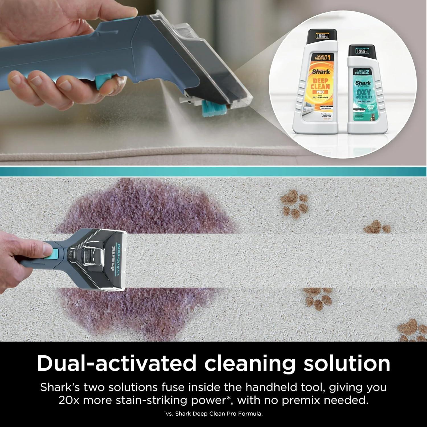 Shark StainStriker Portable Spot & Stain Remover, Carpet & Upholstery Cleaner with 2 tools, 6 oz. Deep Clean Pro Formula and 12 oz. OXY Multiplier Formula.