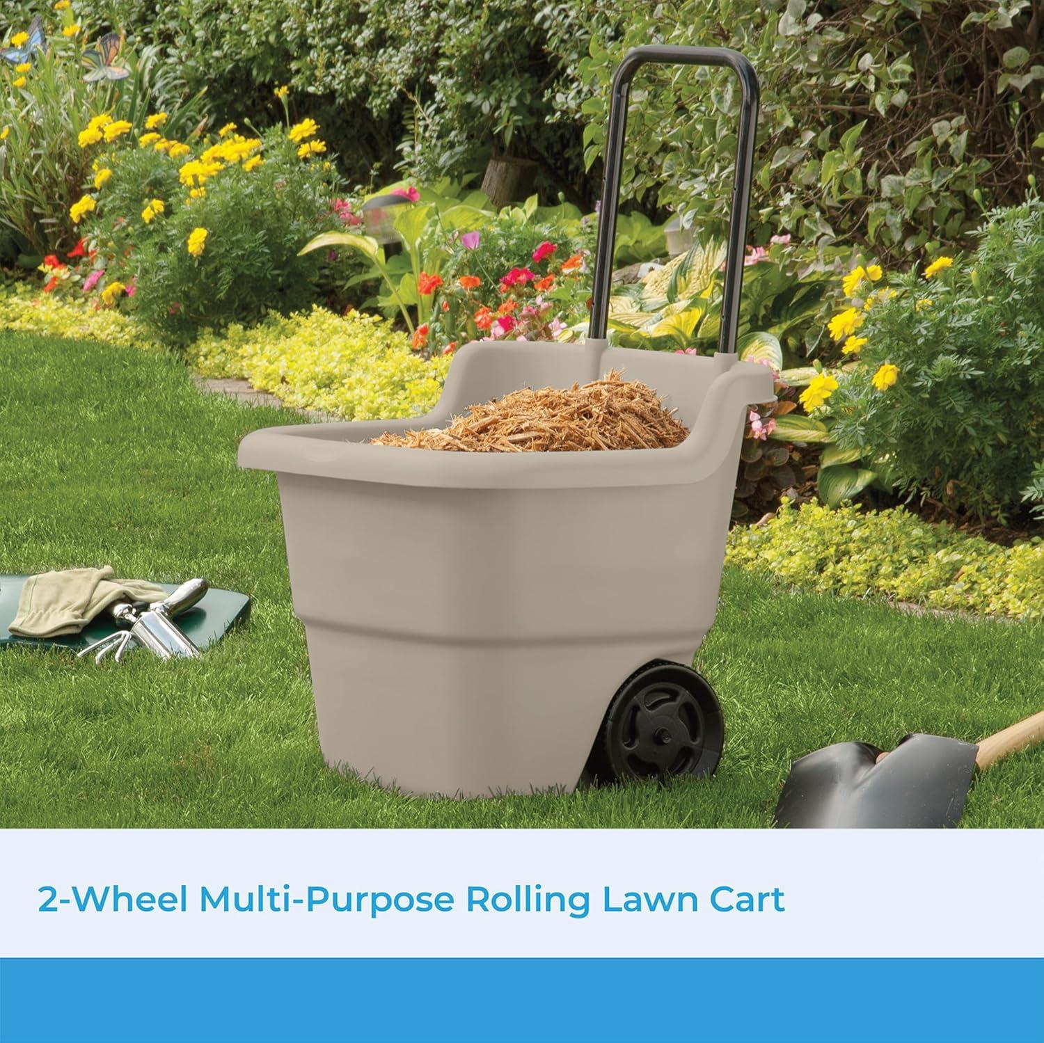 Suncast 15 Gallon Resin Rolling Lawn and Utility Cart, 20.75 in D x 35.75 in H x 22.5 in W