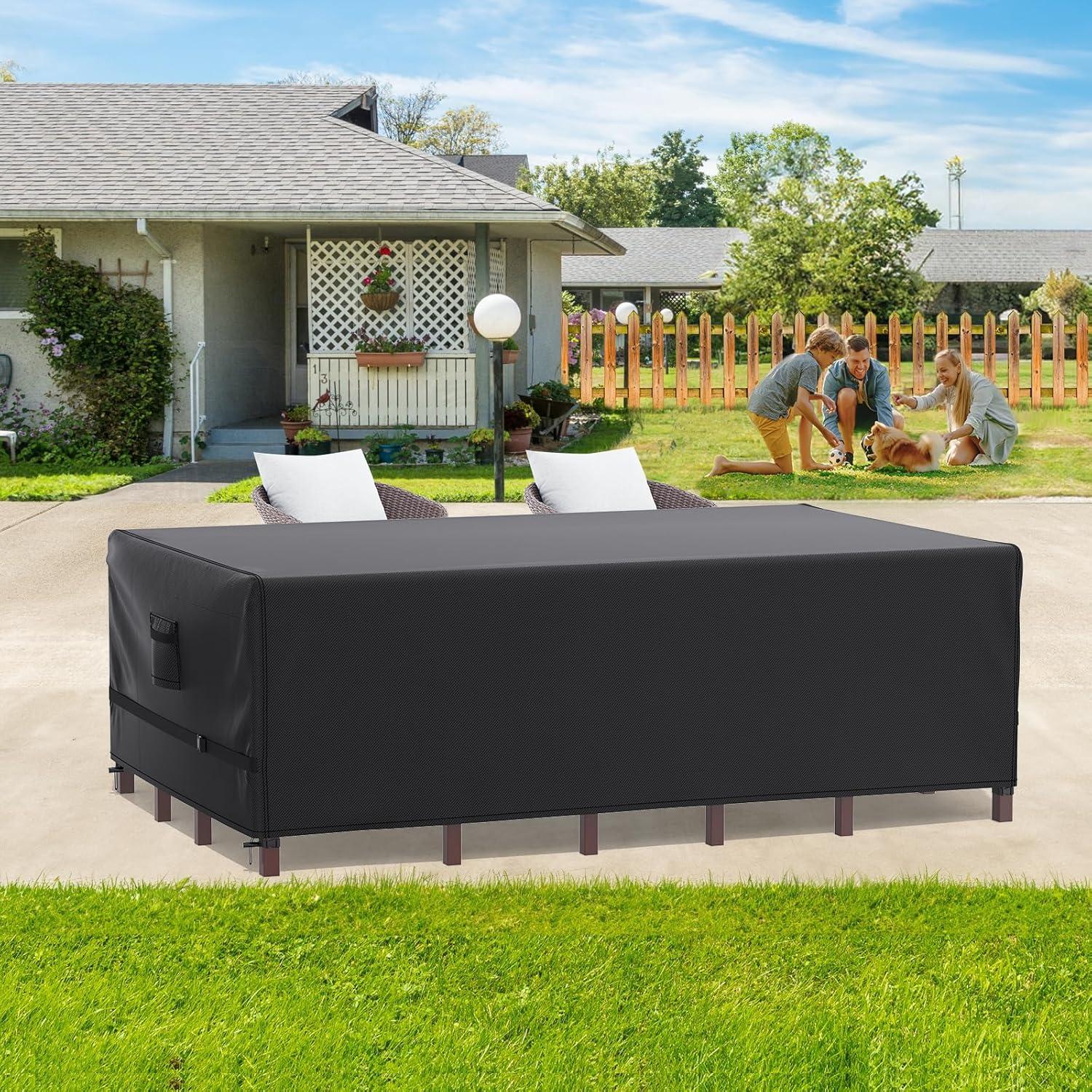 Black Heavy Duty Waterproof Patio Furniture Cover with Buckle Straps