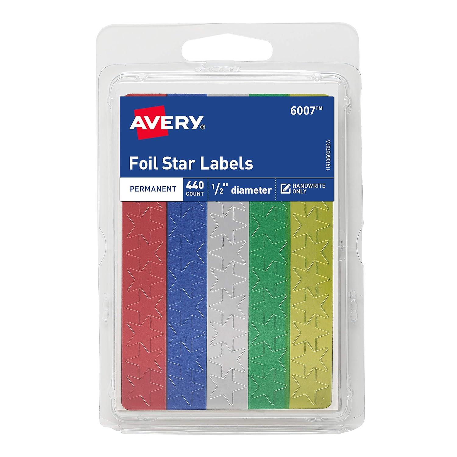 Avery Colored Foil Stars 1/2" dia Assorted Colors 440/Pack 06007