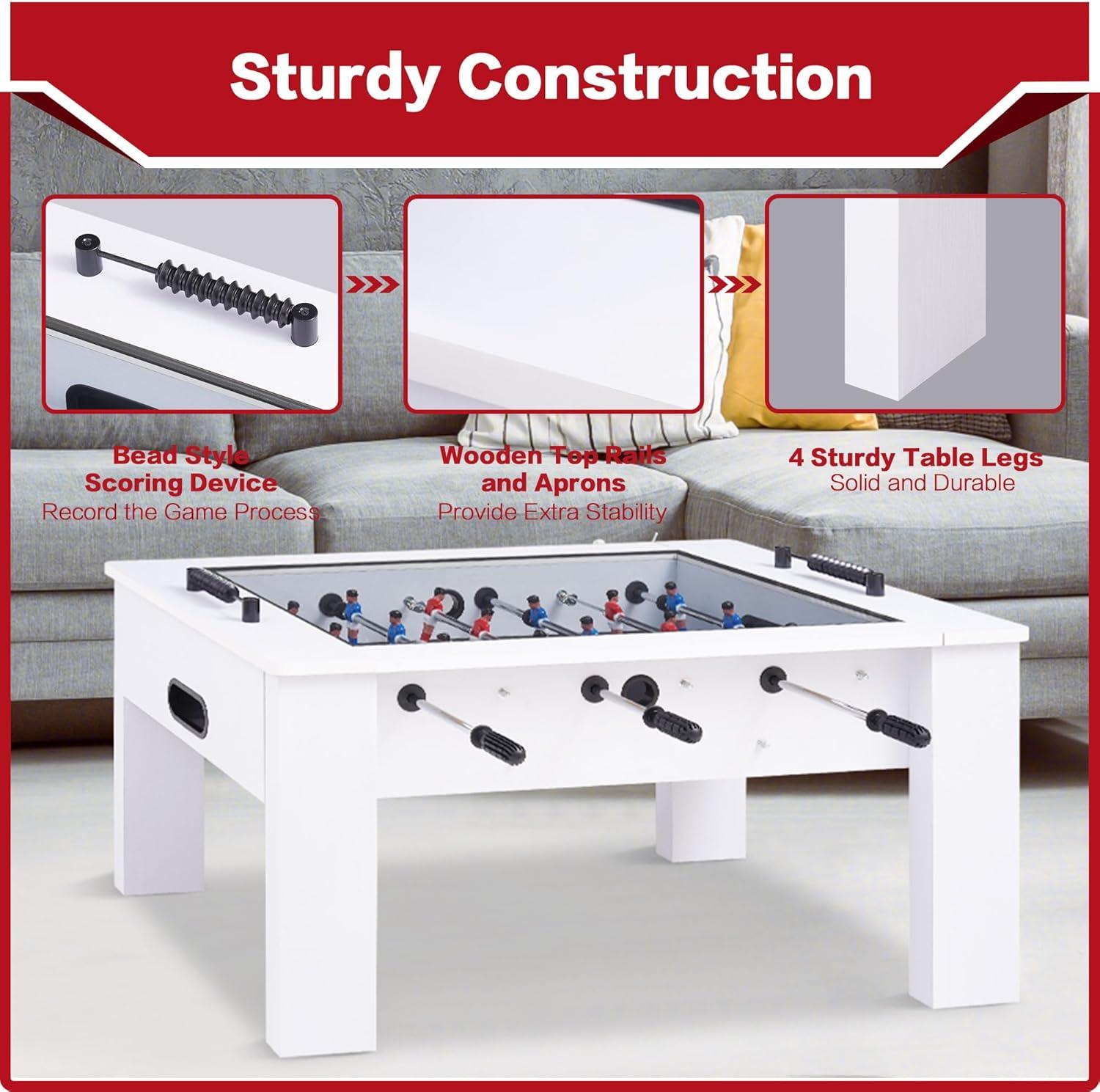 RayChee 42" Foosball Coffee Table, Soccer Game Table with Tempered Glass, RayChee Modern Multi Arcade Game Table with 2 Balls for Adults, Kids, Home, Indoor Family Living Room