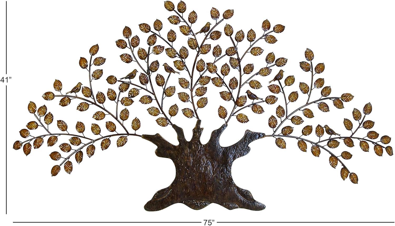 DecMode Brown Metal Indoor Outdoor Tree Wall Decor with Leaves