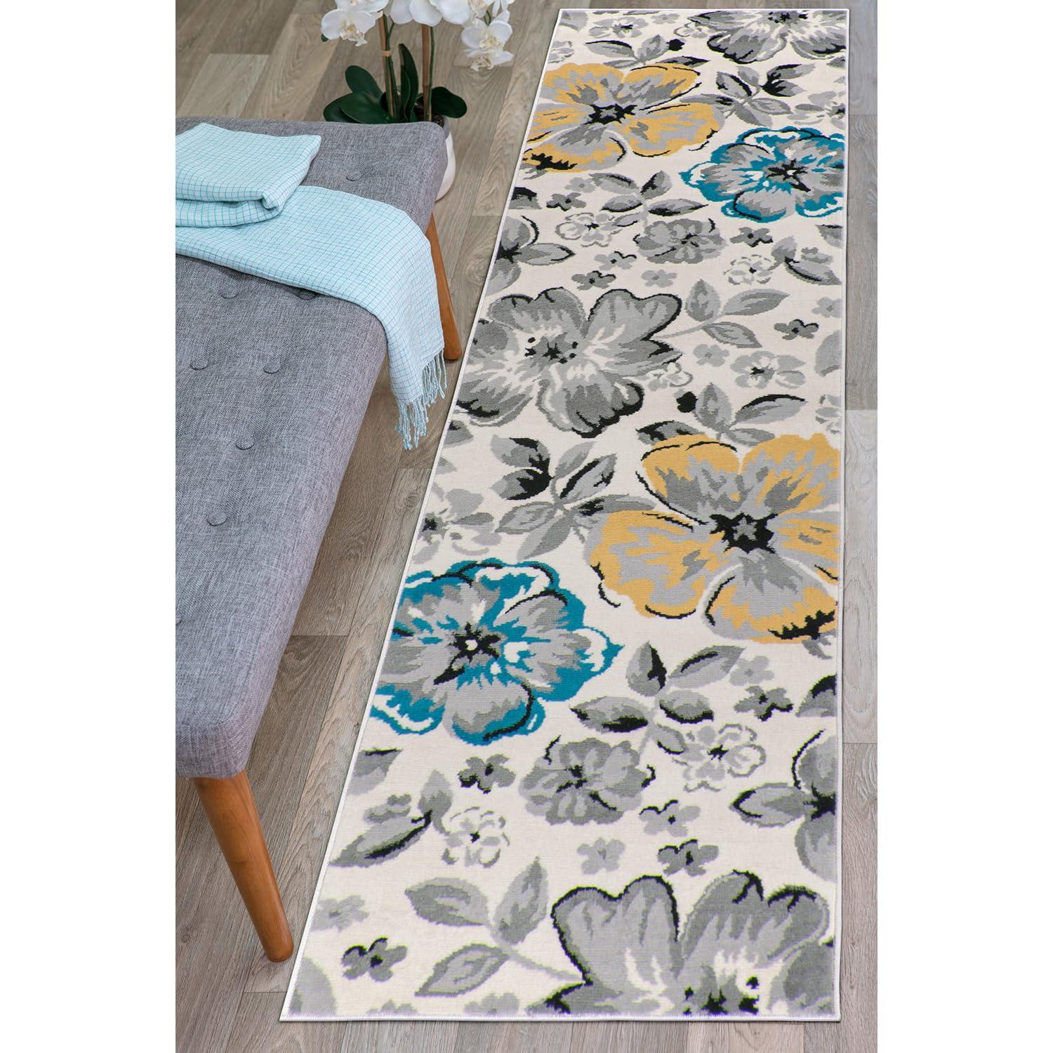 World Rug Gallery Modern Floral Design Cream 2' x 7' Runner Rug