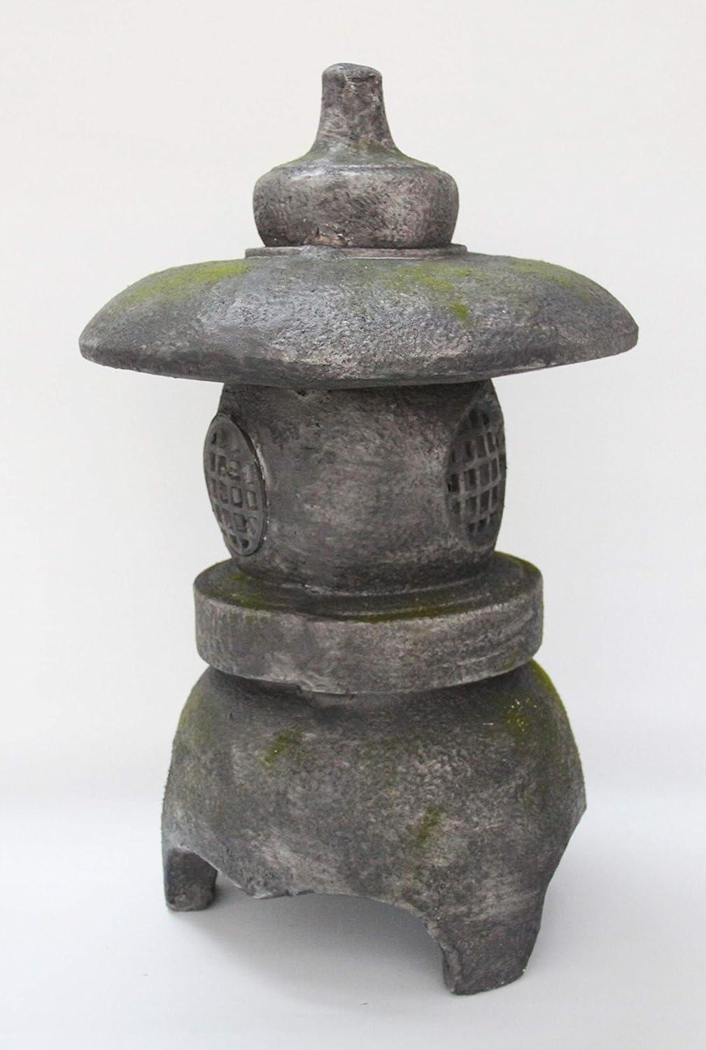 Grey Stone Pagoda Lantern Garden Statue with Magnetic Door