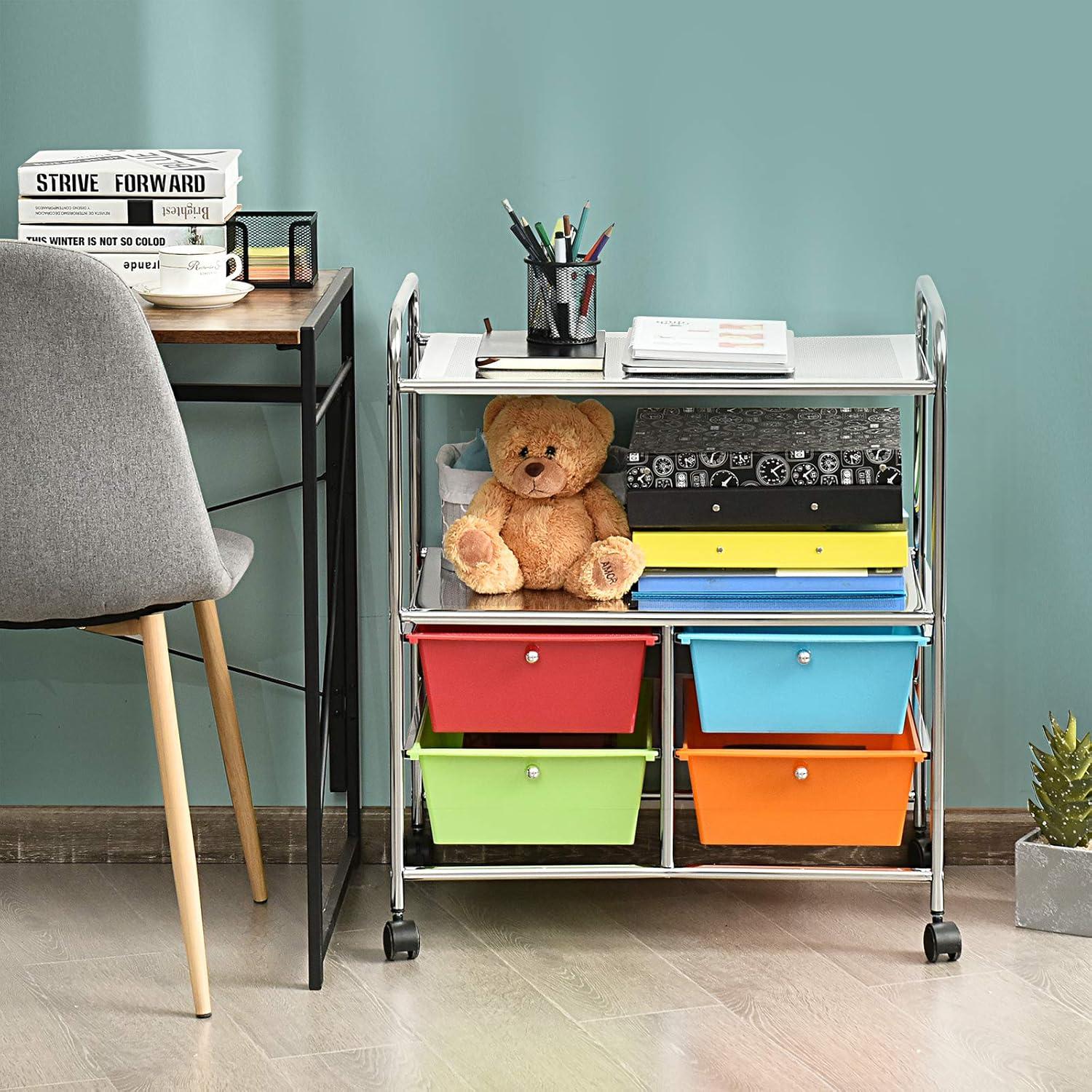 Costway 4 Drawer Rolling Storage Cart Scrapbook Paper Office School Organizer Multicolor