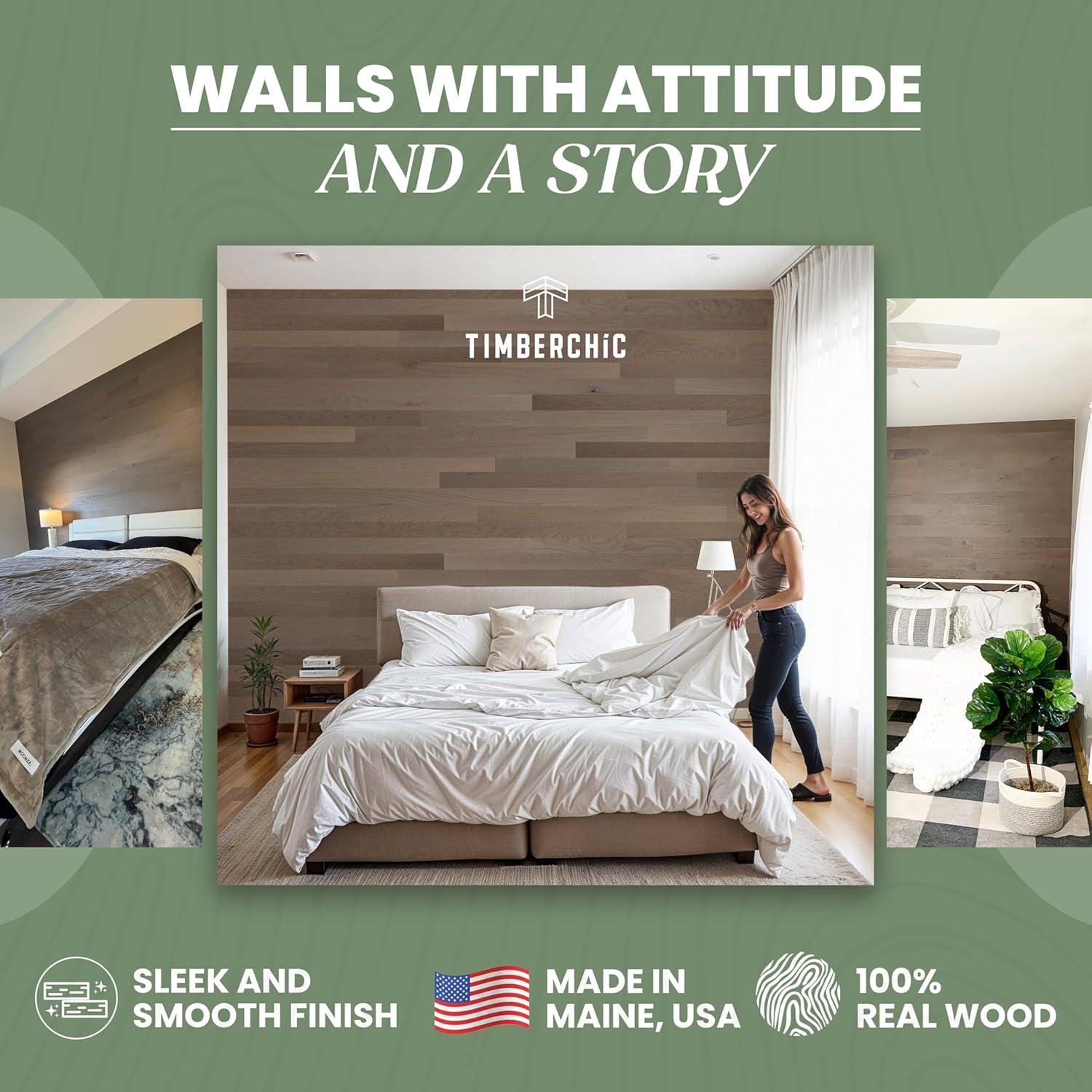 TIMBERCHiC 100% Wood Wall Planks - Made in USA - Peel-and-Stick Wall Panels for Interior Decor - Premium Smooth Finish - DIY Adhesive Wall Panels, Slate (4" x 20 Sq Ft)