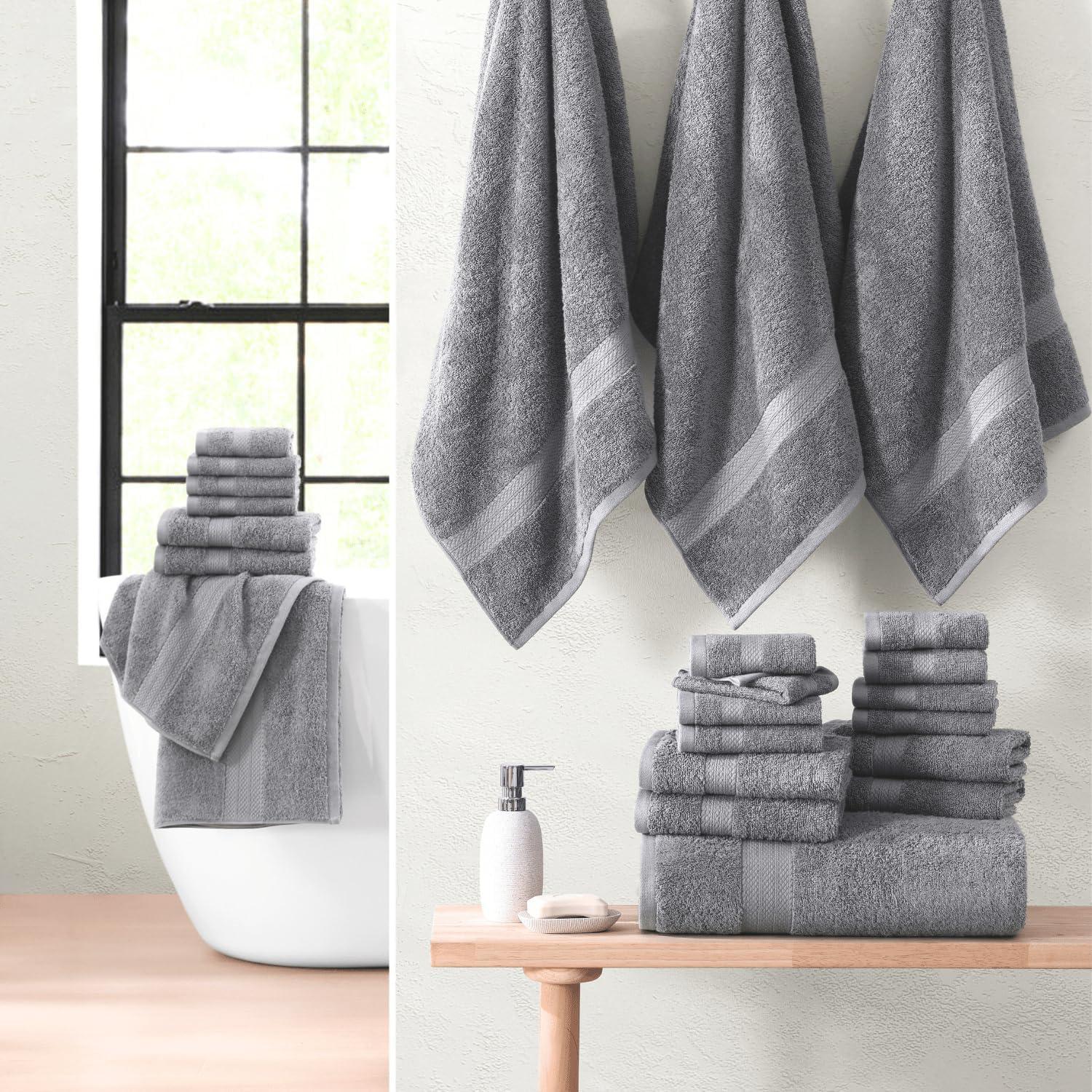 Oversized Space Grey Cotton 24-Piece Towel Set