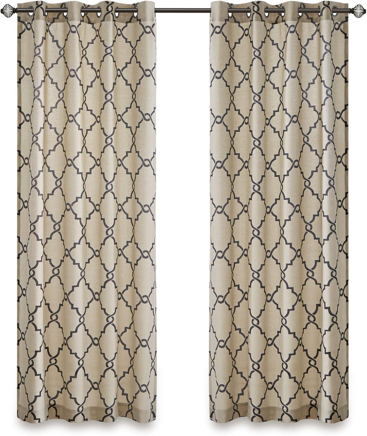 Fretwork Print Grommet Top Window Curtain Panel