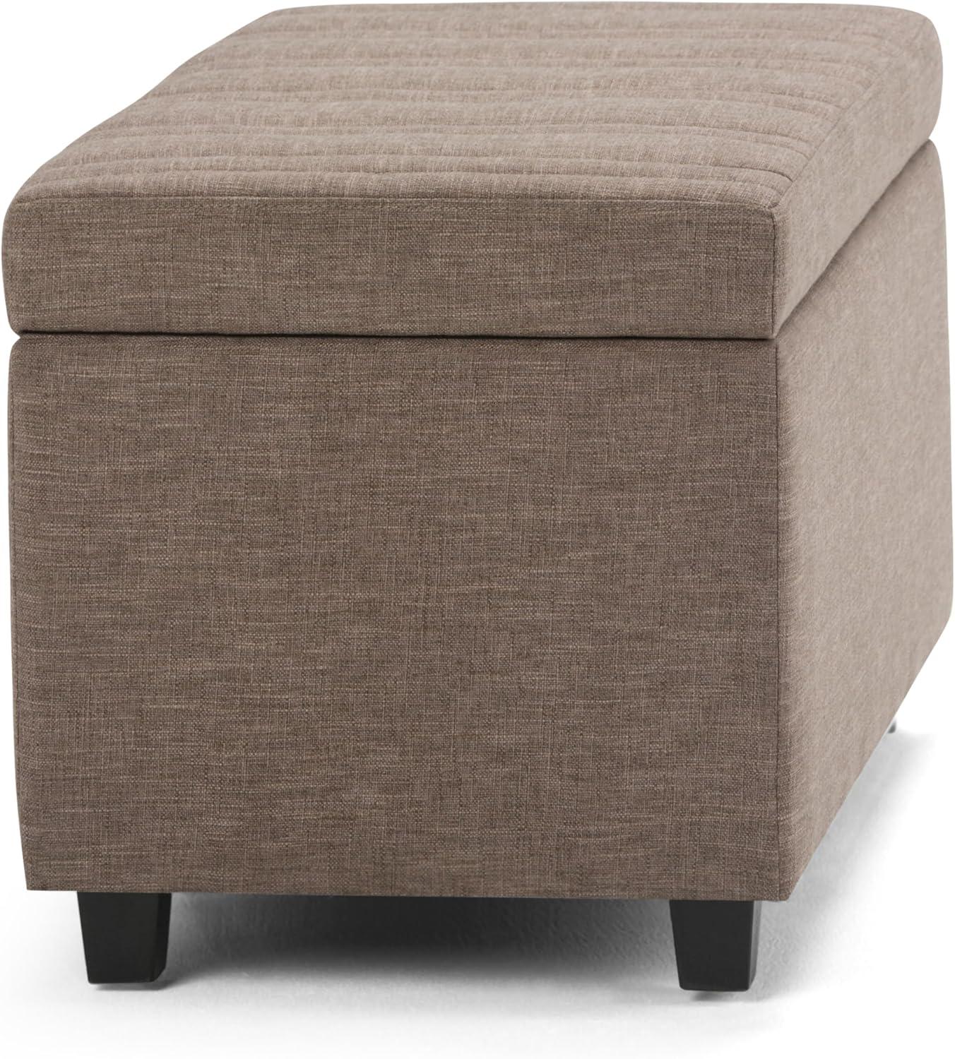 Simpli Home Darcy Storage Ottoman Bench In Fawn Brown Linen Look Fabric