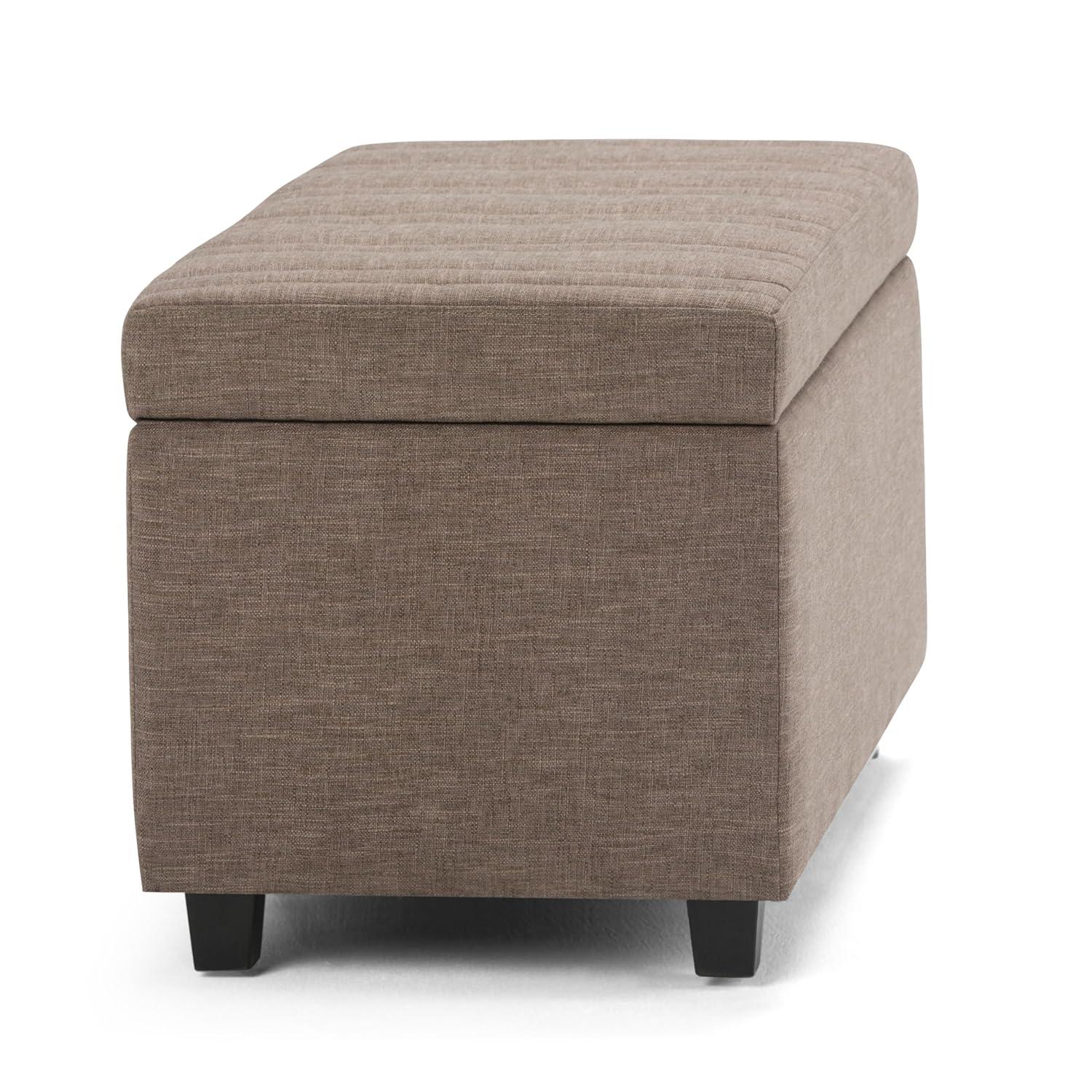 Simpli Home Darcy 33"W Upholstered Storage Ottoman Bench with Large Interior Storage and Child Safety Hinges