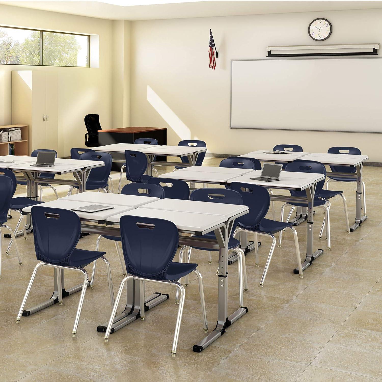 Navy Metal Stacking School Chairs with Contoured Seats, Set of 4