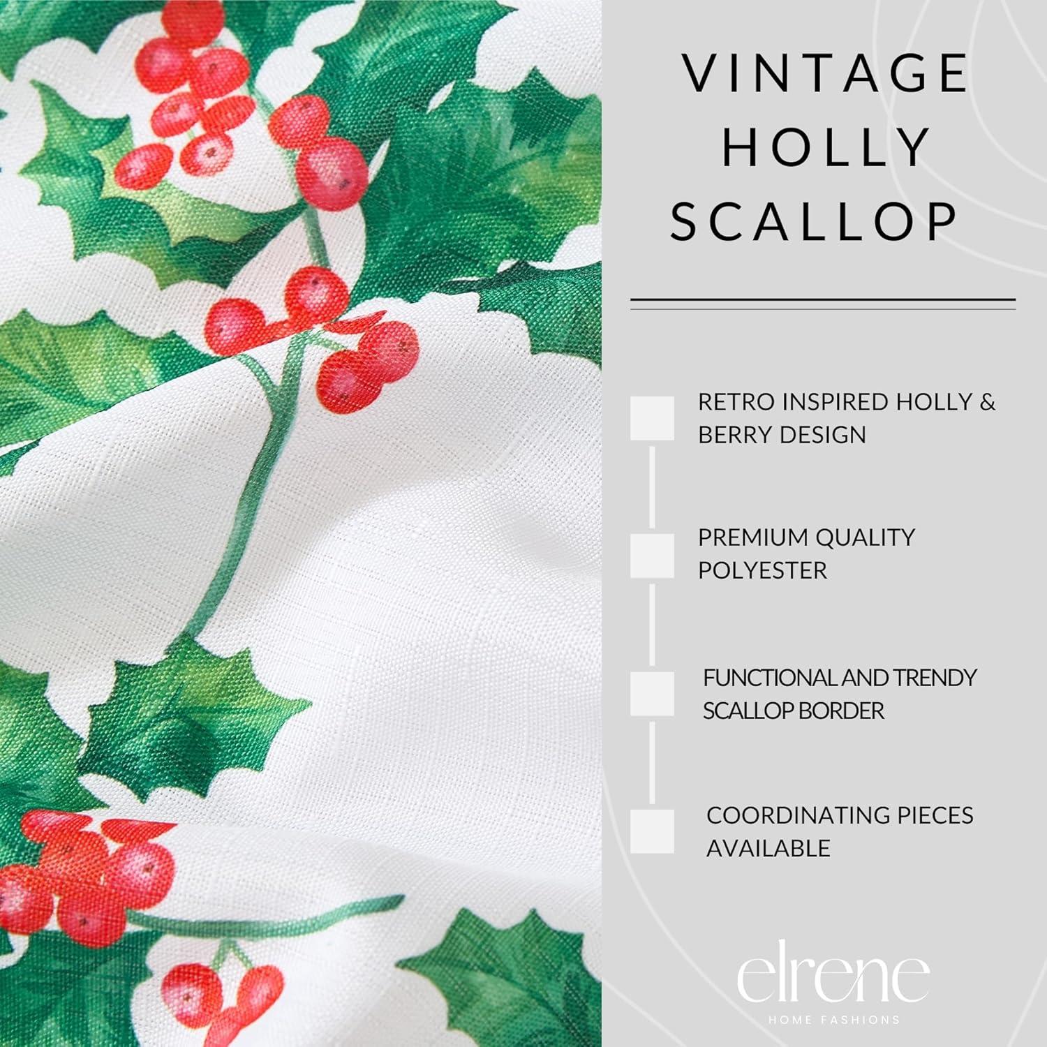 Vintage Holly Scallop Border Tablecloth - Multicolor - 60x84 Oval - Elrene Home Fashions