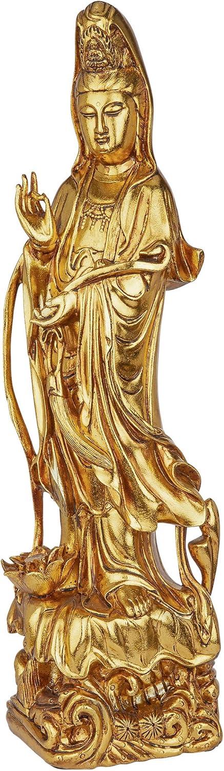 Golden Guan-Yin Chinese Goddess of Mercy Statue