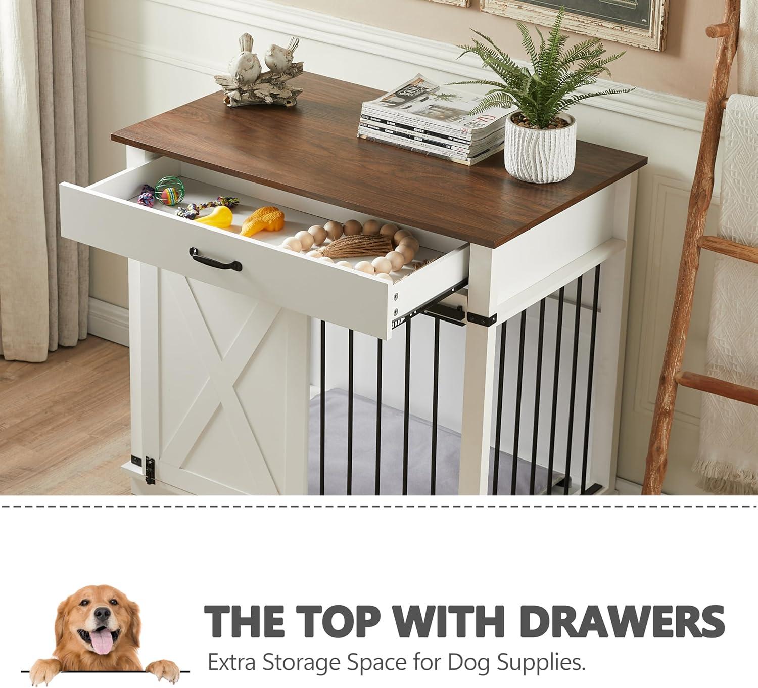 Tucker Murphy Pet™ 37.8''W Modern Dog Crate Furniture With Drawer And Sliding Door