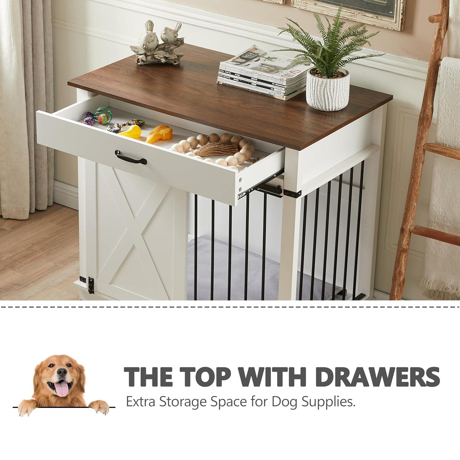 Tucker Murphy Pet™ 37.8''W Modern Dog Crate Furniture With Drawer And Sliding Door