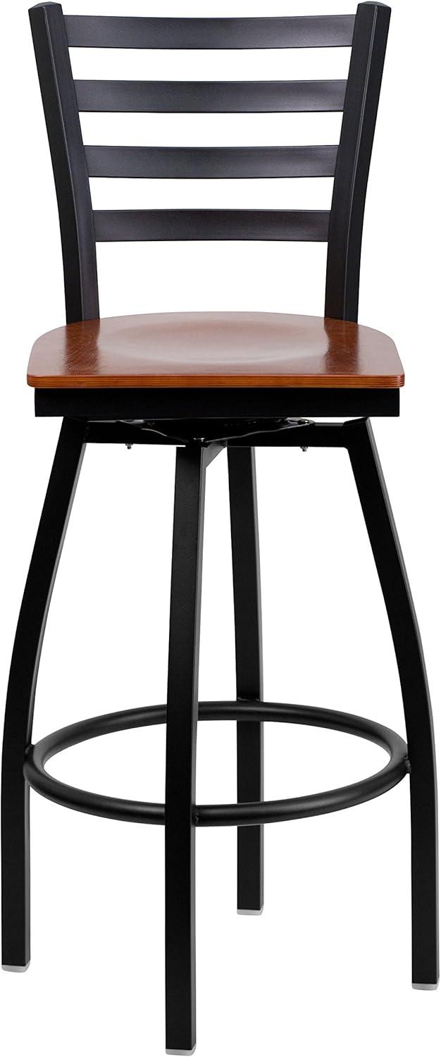 Flash Furniture Black Ladder Back Swivel Metal Barstool