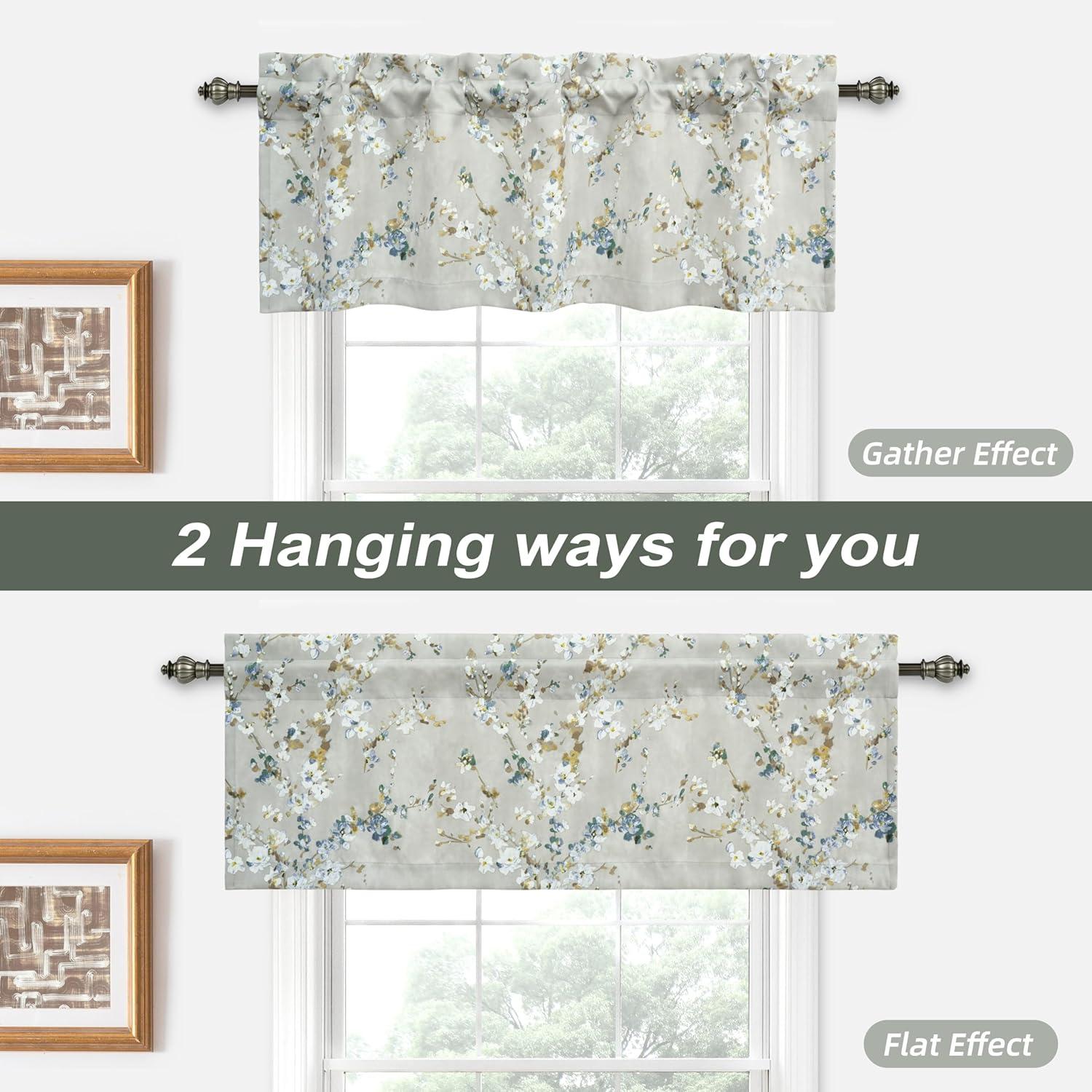 Hutchcraft Floral Tailored 50'' W Window Valance in Blue/Gray