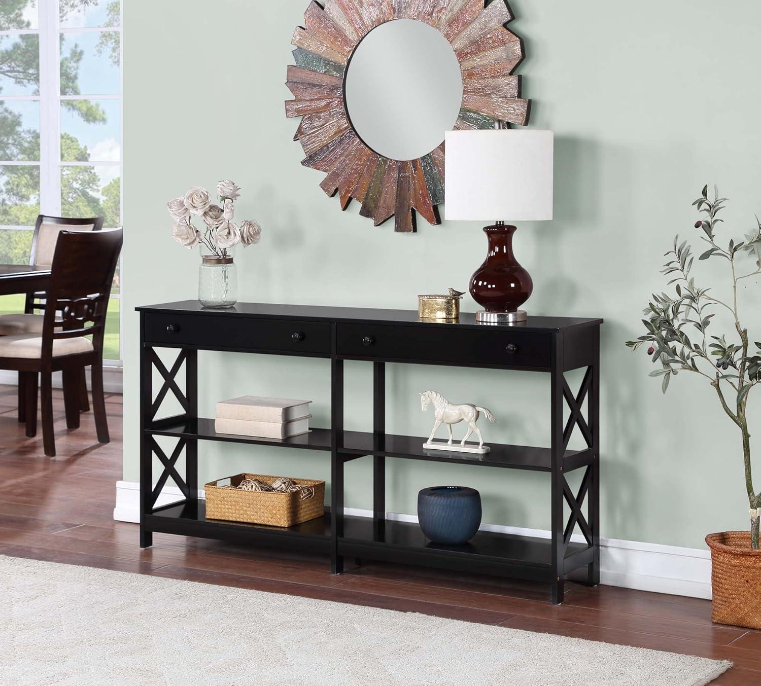 Convenience Concepts Oxford 2 Drawer 60 inch Console Table with Shelves, Black