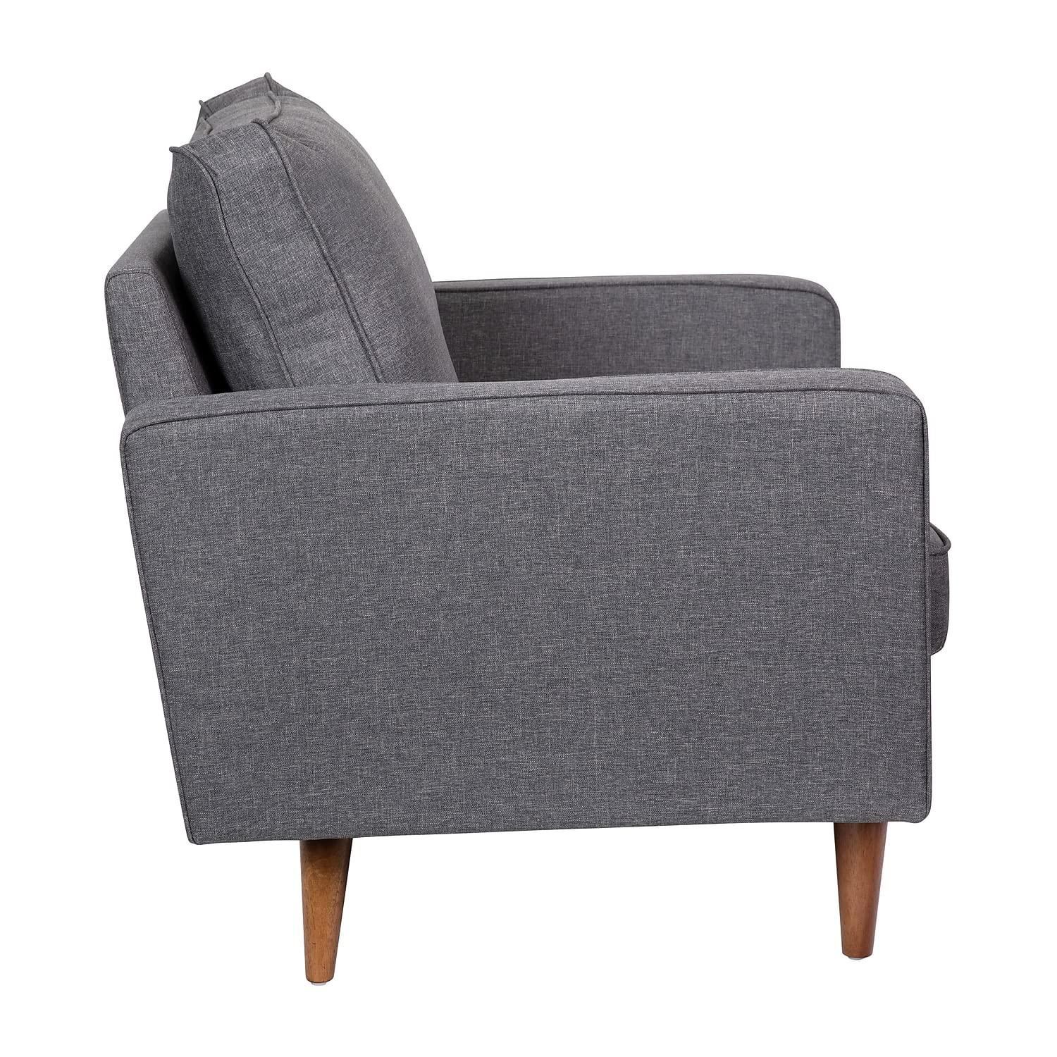 Flash Furniture Hudson Mid-Century Modern Commercial Grade Armchair with Tufted Faux Linen Upholstery & Solid Wood Legs in Dark Gray