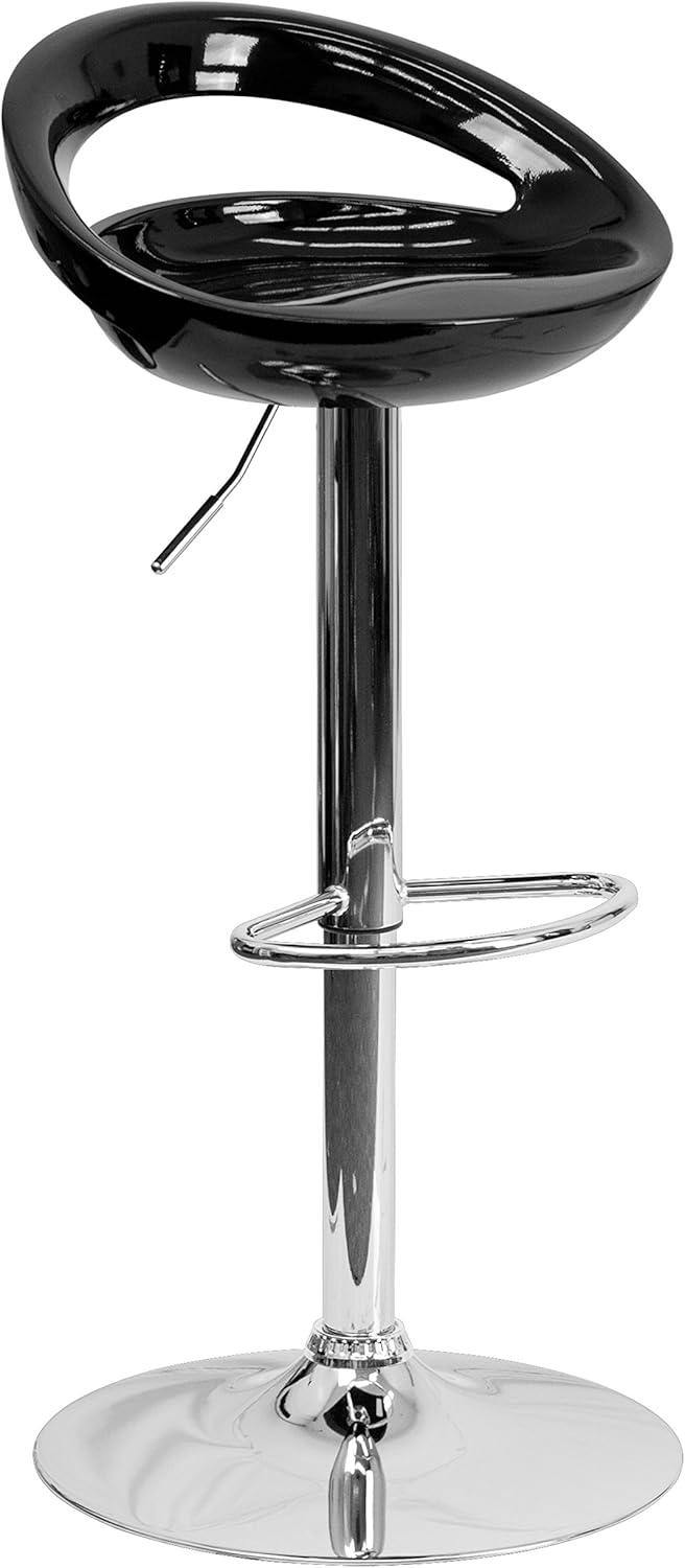 Flash Furniture Contemporary Black Plastic Adjustable Height Barstool with Rounded Cutout Back and Chrome Base
