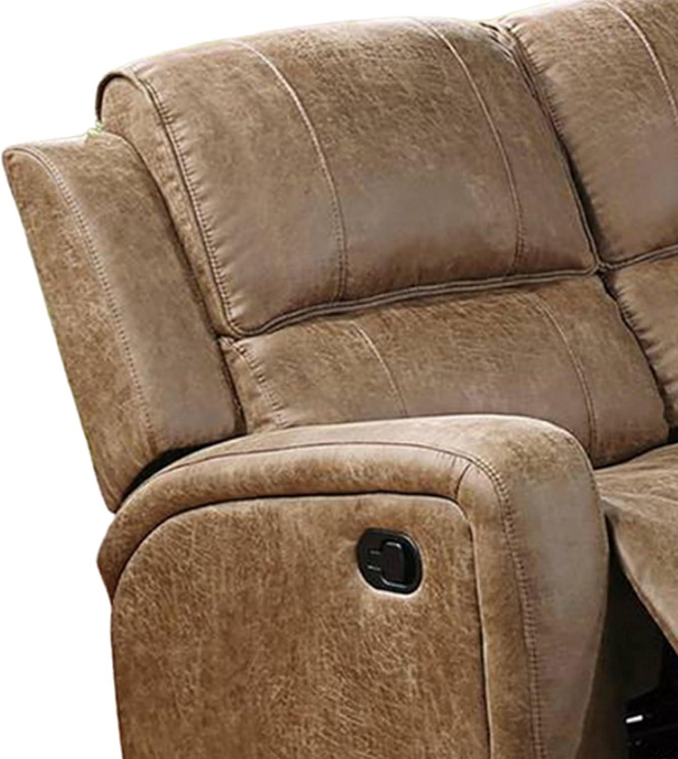 Chestnut Brown Tufted Faux Leather Reclining Sofa, 78 inch