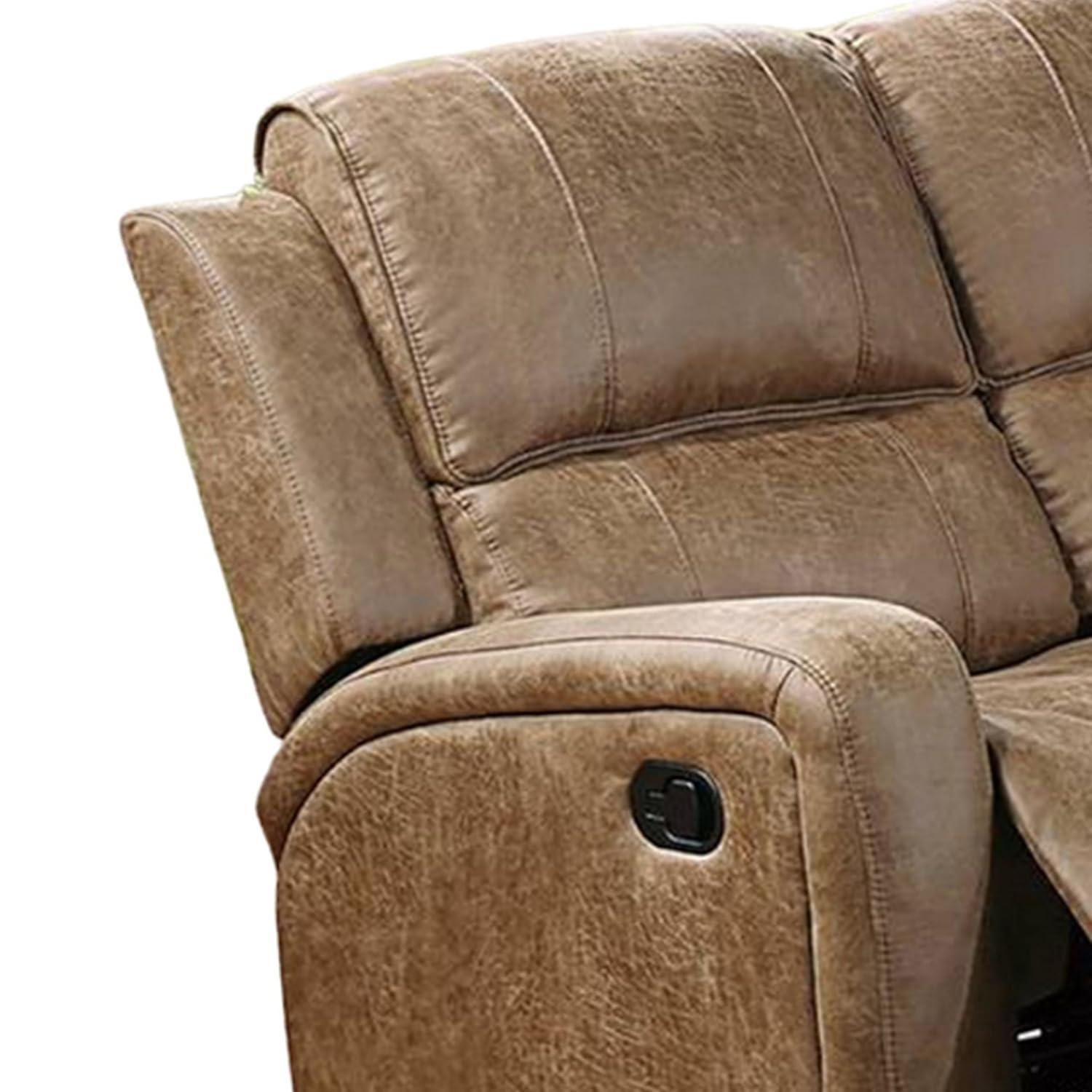Chestnut Brown Tufted Faux Leather Reclining Sofa, 78 inch