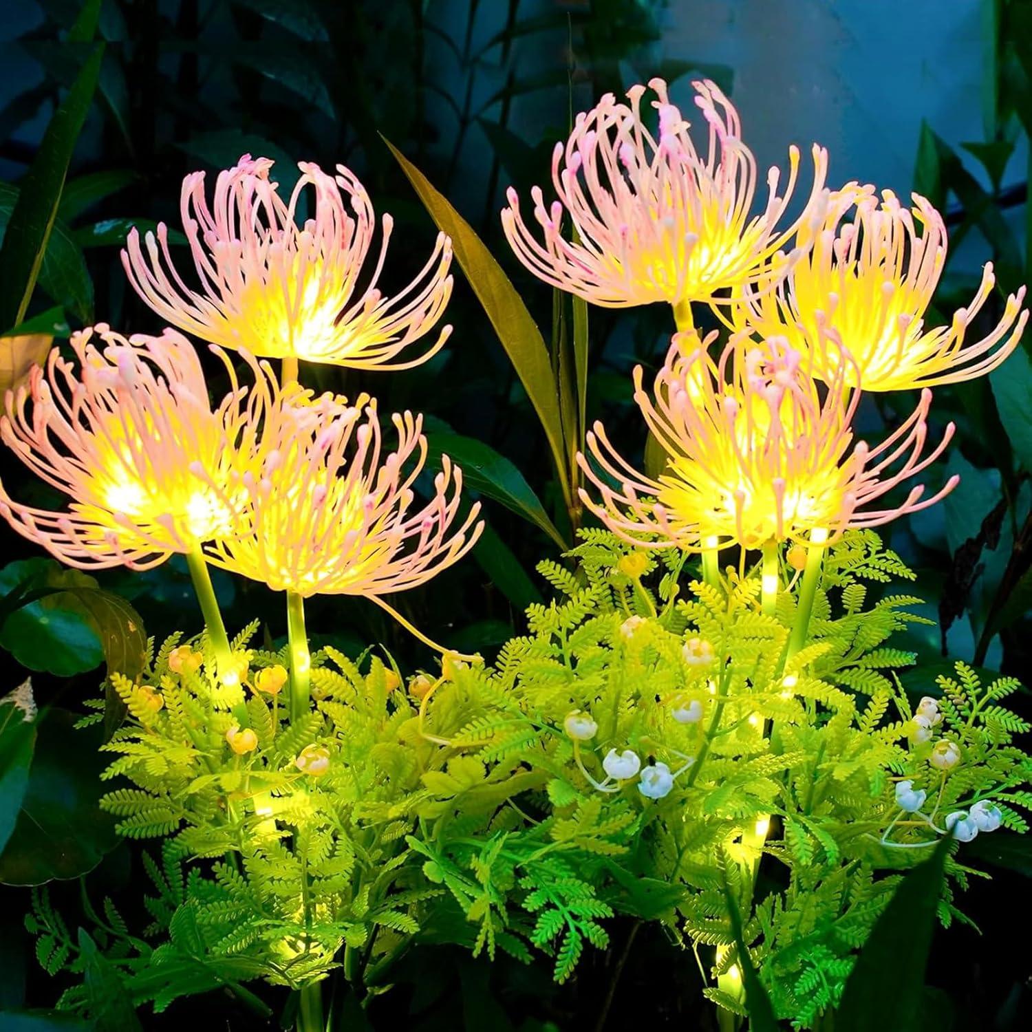 Pink Solar LED Flower Garden Lights, Waterproof Outdoor Decor