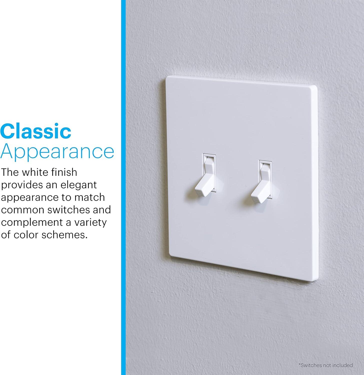 Power Gear Double Toggle Screwless Wall Plate Cover, 4.75” H x 4.75” L, Outlet Covers Wall Plate, Light Switch Cover Plate, Switch Plates and Outlet Covers, Outlet Cover Plate, UL Listed, 10 PK, 70655