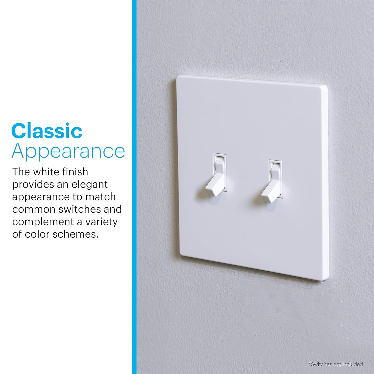 Power Gear Double Toggle Screwless Wall Plate Cover, 4.75” H x 4.75” L, Outlet Covers Wall Plate, Light Switch Cover Plate, Switch Plates and Outlet Covers, Outlet Cover Plate, UL Listed, 10 PK, 70655