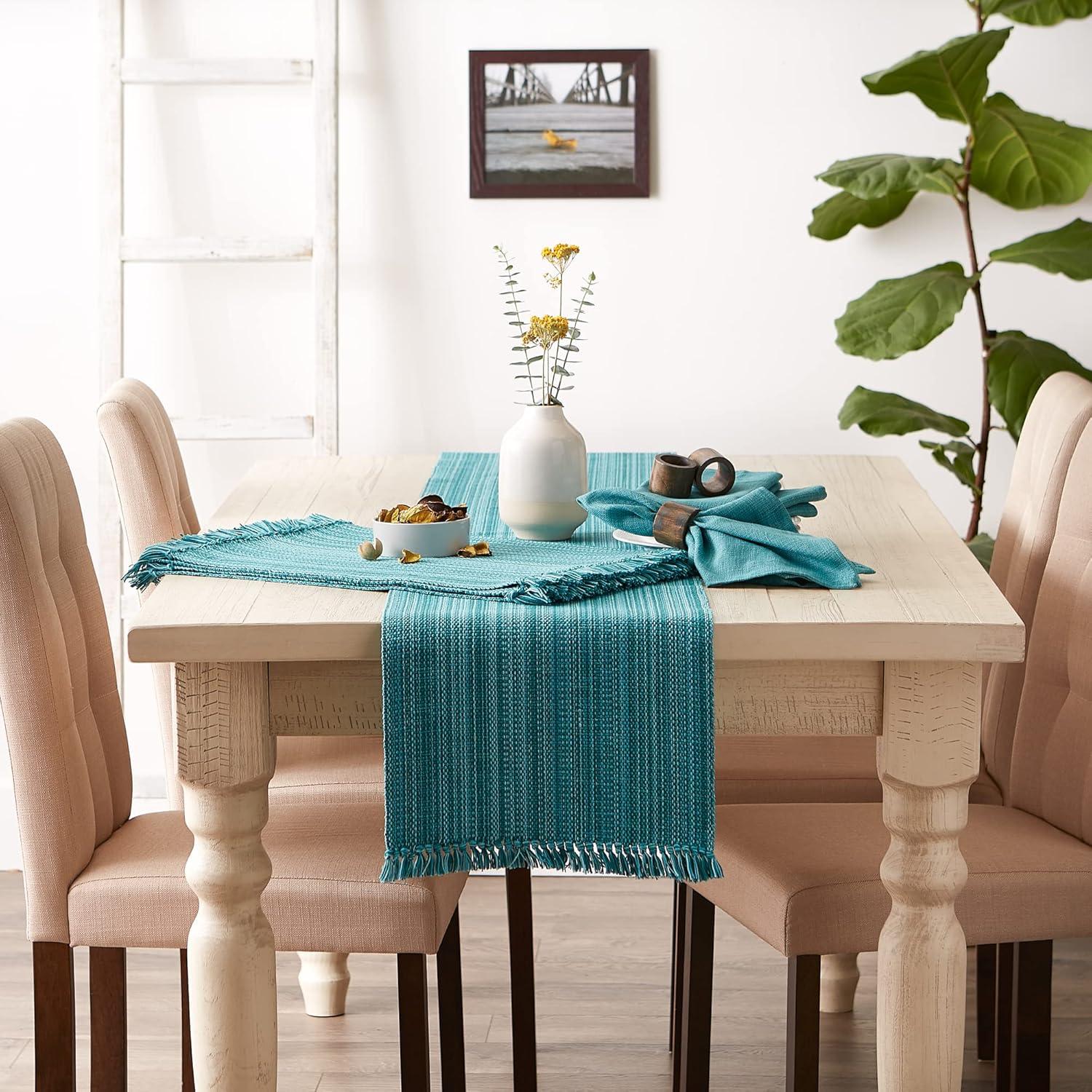 Variegated Teal Fringe Table Runner 13x108